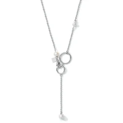 COEUR DE LION Hochzeit-Halskette Y-Kette & Ring Süßwasserperlen & Edelstahl Weiß-Silber