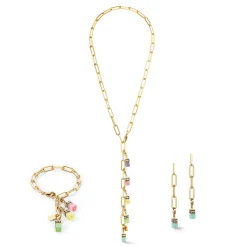 COEUR DE LION Multiwear-Halsketten-Happy Iconic Cube Charm Halskette Gold Pastell