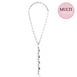 COEUR DE LION Multiwear-Halsketten-Happy Iconic Cube Charm Halskette Silber Pastell