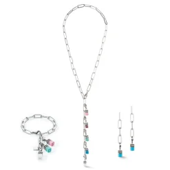 COEUR DE LION Multiwear-Halsketten-Happy Iconic Cube Charm Halskette Silber Pastell