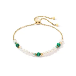 COEUR DE LION Perlenarmbänder-Harmonie-Armband aus Süßwasserperlen und Malachitgold