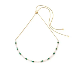 COEUR DE LION Echter Stein-Harmonie-Halskette, Süßwasserperlen, Malachit und Gold