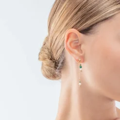 COEUR DE LION Perlenohrringe-Harmony Multiwear Ohrringe Süßwasserperlen und Malachitgold