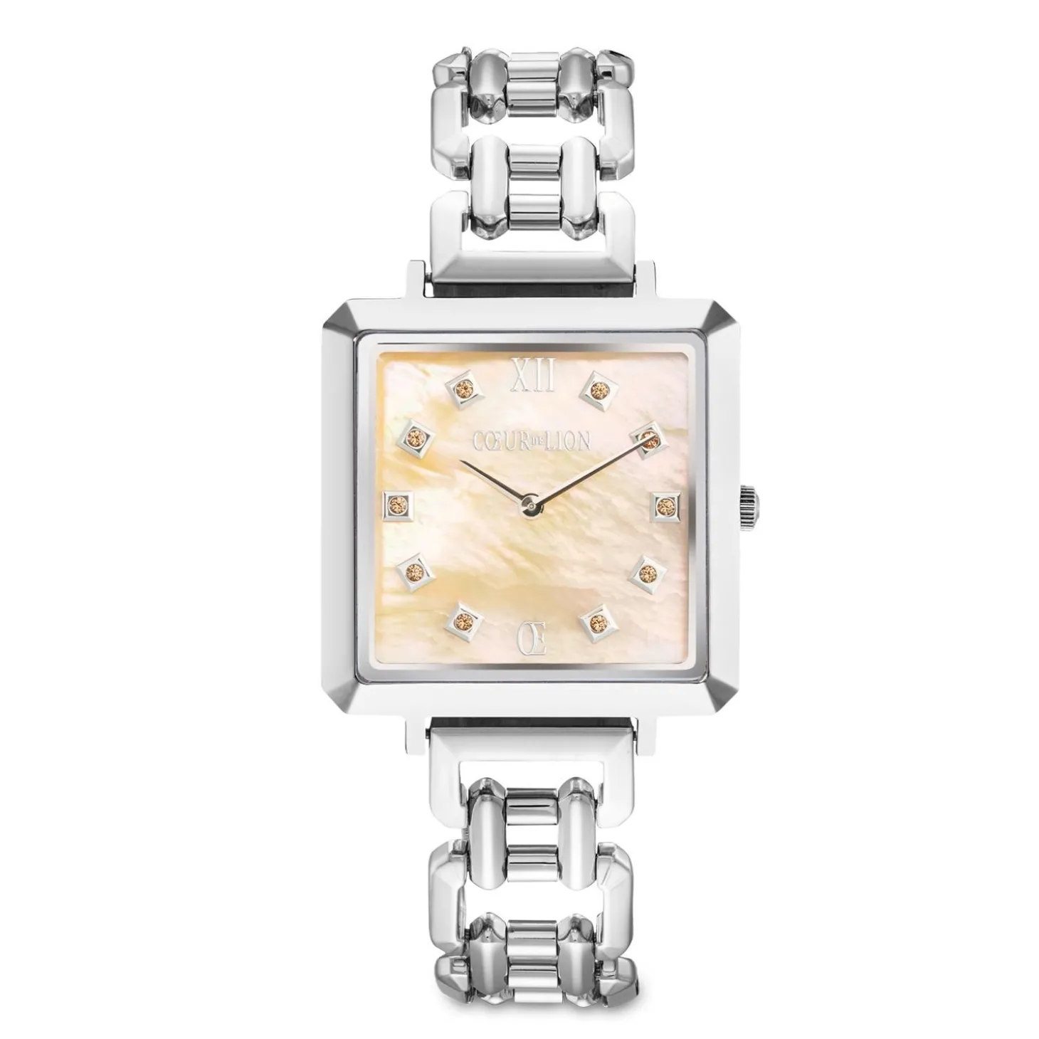COEUR DE LION Uhren-Ikonische Cube-Statement-Uhr Apricot Crush Silber