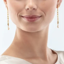 COEUR DE LION Hochzeit-Moderne Kettenohrringe mit Süßwasserperlenanhängern in Gold