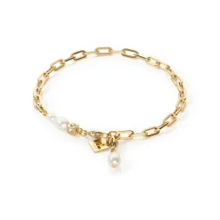 COEUR DE LION Hochzeit-Modernes Kettenarmband mit Süßwasserperlenanhängern in Gold