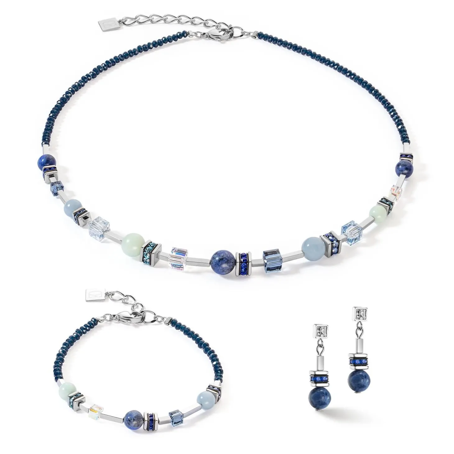 COEUR DE LION Echter Stein-Ohrringe Atlantis Kugeln Silber-Blau