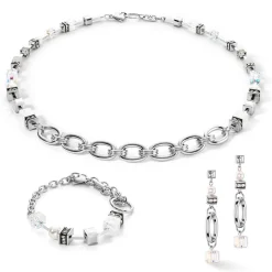 COEUR DE LION Ohrhänger-Ohrringe Chunky Chain & Cubes Runway Exlusive Silber