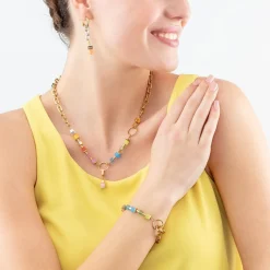 COEUR DE LION Ohrstecker-Ohrringe Creole Cube Fusion Charm Gold-Regenbogen