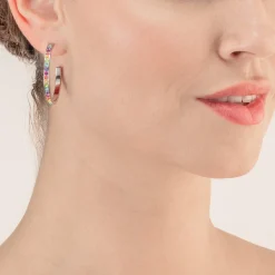 COEUR DE LION Creolen-Ohrringe Creolen 35 Edelstahl & Kristalle Silber Mehrfarbig
