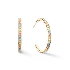 COEUR DE LION Creolen-Ohrringe Creolen 35 Edelstahl & Kristalle Gold Multi Pastell