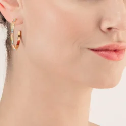 COEUR DE LION Ohrstecker-Ohrringe Creolen 35 Edelstahl & Kristalle Gold Multi Pastell