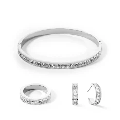 COEUR DE LION Kristallohrringe-Ohrringe Creolen 20 Edelstahl & Kristalle Silber Kristall