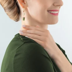 COEUR DE LION Echter Stein-Ohrringe Creolen Geocube® Festliche Schicht Gold-Grün