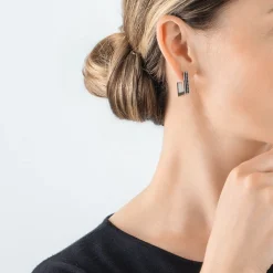 COEUR DE LION Ohrstecker-Ohrringe Creolen Quadratische Streifen 20 Silber-Schwarz