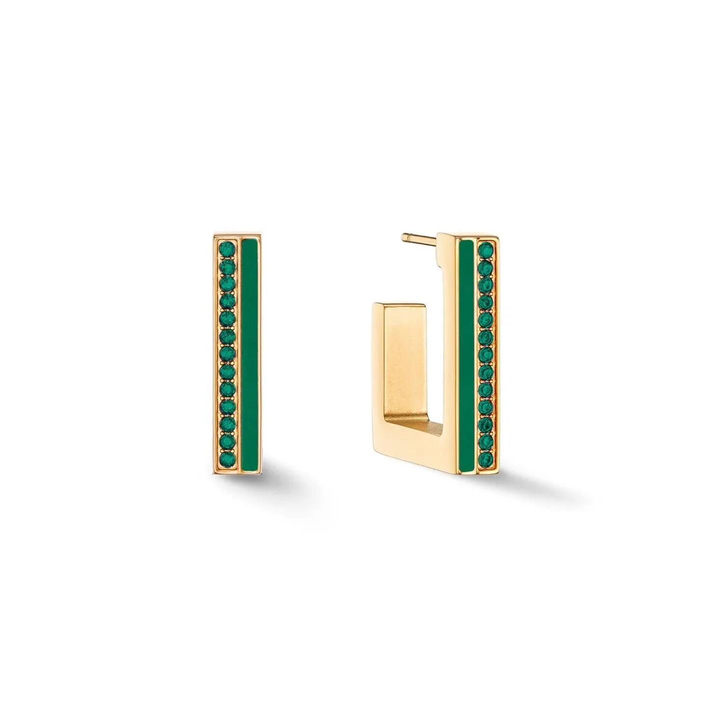 COEUR DE LION Coeur Essentials-Ohrringe Creolen Quadratische Streifen 20 Gold-Grün