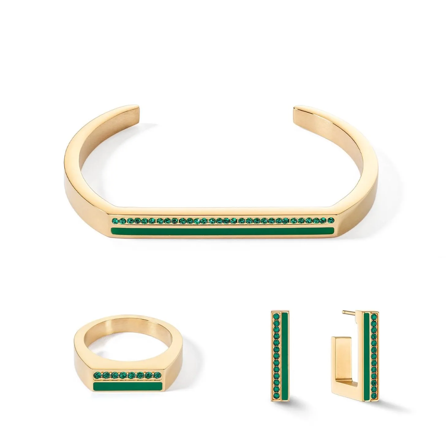 COEUR DE LION Coeur Essentials-Ohrringe Creolen Quadratische Streifen 20 Gold-Grün