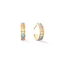 COEUR DE LION Ohrstecker-Ohrringe Kreolen 20 Edelstahl & Kristalle Gold Multi Pastell