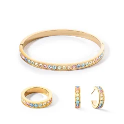 COEUR DE LION Kristallohrringe-Ohrringe Kreolen 20 Edelstahl & Kristalle Gold Multi Pastell
