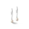 COEUR DE LION Hochzeit-Ohrringe, kreolische Süßwasserperlen und dicke Kette, 4-in-1, Weiß-Silber