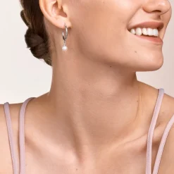 COEUR DE LION Hochzeit-Ohrringe, kreolische Süßwasserperlen und dicke Kette, 4-in-1, Weiß-Silber