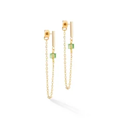 COEUR DE LION Ohrstecker-Ohrringe Mini Cubes & Chain Gold-Grün
