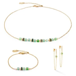 COEUR DE LION Ohrstecker-Ohrringe Mini Cubes & Chain Gold-Grün