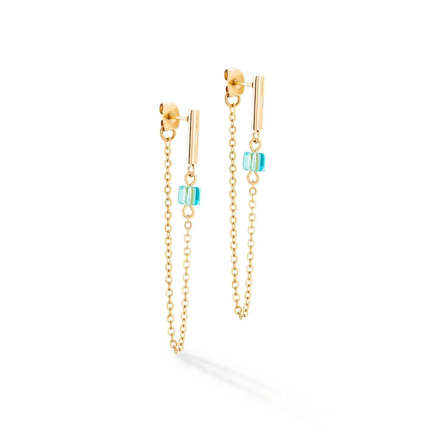 COEUR DE LION Ohrstecker-Ohrringe Mini Cubes & Chain Gold-Mehrfarbig