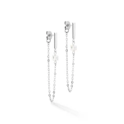 COEUR DE LION Ohrstecker-Ohrringe Mini Cubes & Kette Silber-Weiß