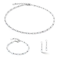 COEUR DE LION Ohrstecker-Ohrringe Mini Cubes & Pearls Mix Silber-Weiß