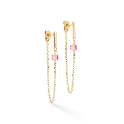COEUR DE LION Ohrstecker-Ohrringe Mini Würfel & Kette Gold-Pink