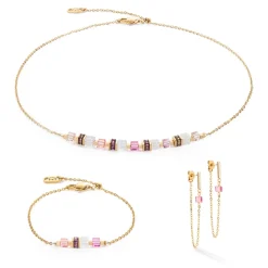 COEUR DE LION Ohrstecker-Ohrringe Mini Würfel & Kette Gold-Pink