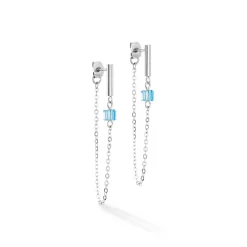 COEUR DE LION Ohrstecker-Ohrringe Mini Würfel & Kette Silber-Blau