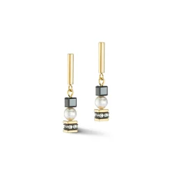 COEUR DE LION Geocube® Ohrringe-Ohrringe Mysterious Cubes & Pearls Gold-Schwarz
