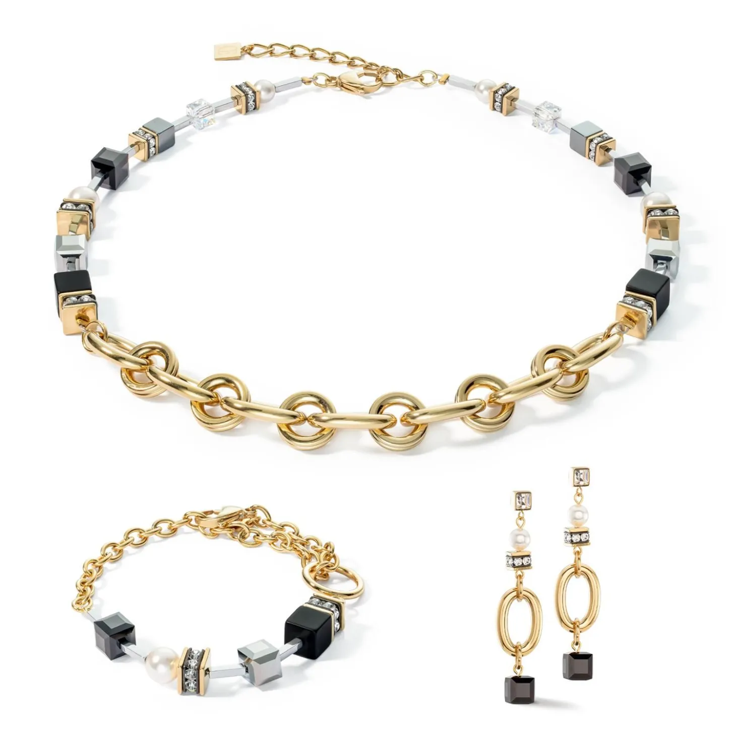 COEUR DE LION Kristallohrringe-Ohrringe Mysterious Mix Gold-Schwarz