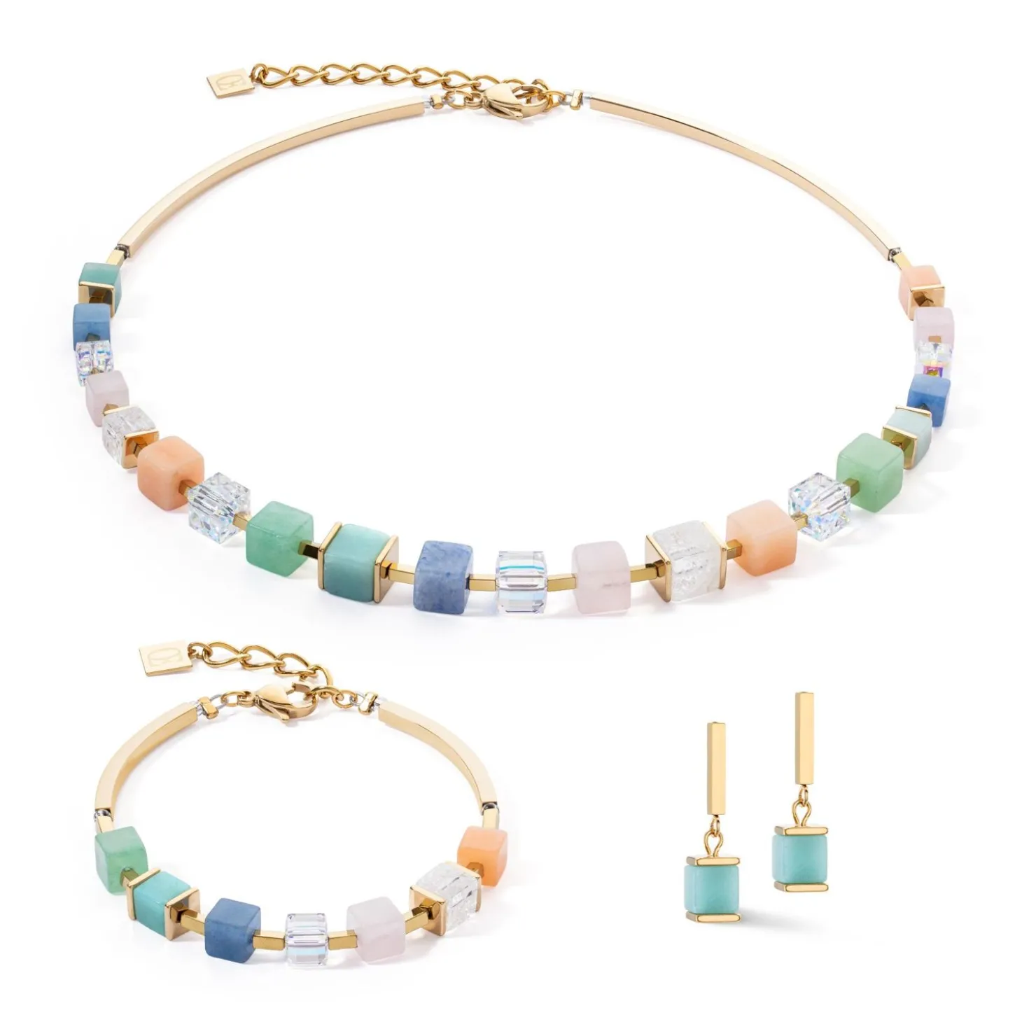 COEUR DE LION Ohrstecker-Ohrringe Precious Statement Cubes Mehrfarbig-Sanft