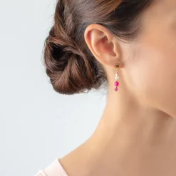 COEUR DE LION Ohrstecker-Ohrringe Quadratische Streifen Gold-Magenta
