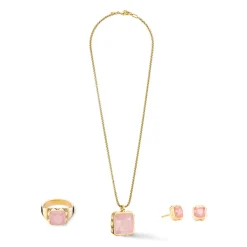 COEUR DE LION Edelsteinohrringe-Ohrringe Spikes Quadrat Rosenquarz Gold-Rosa