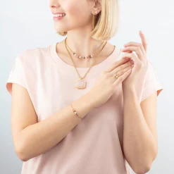 COEUR DE LION Ohrstecker-Ohrringe Spikes Square Rosenquarz Gold-Pink
