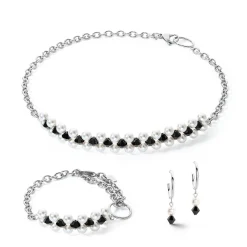 COEUR DE LION Creolen-Ohrringe-Halsband Mysteriöses Silber-Schwarz