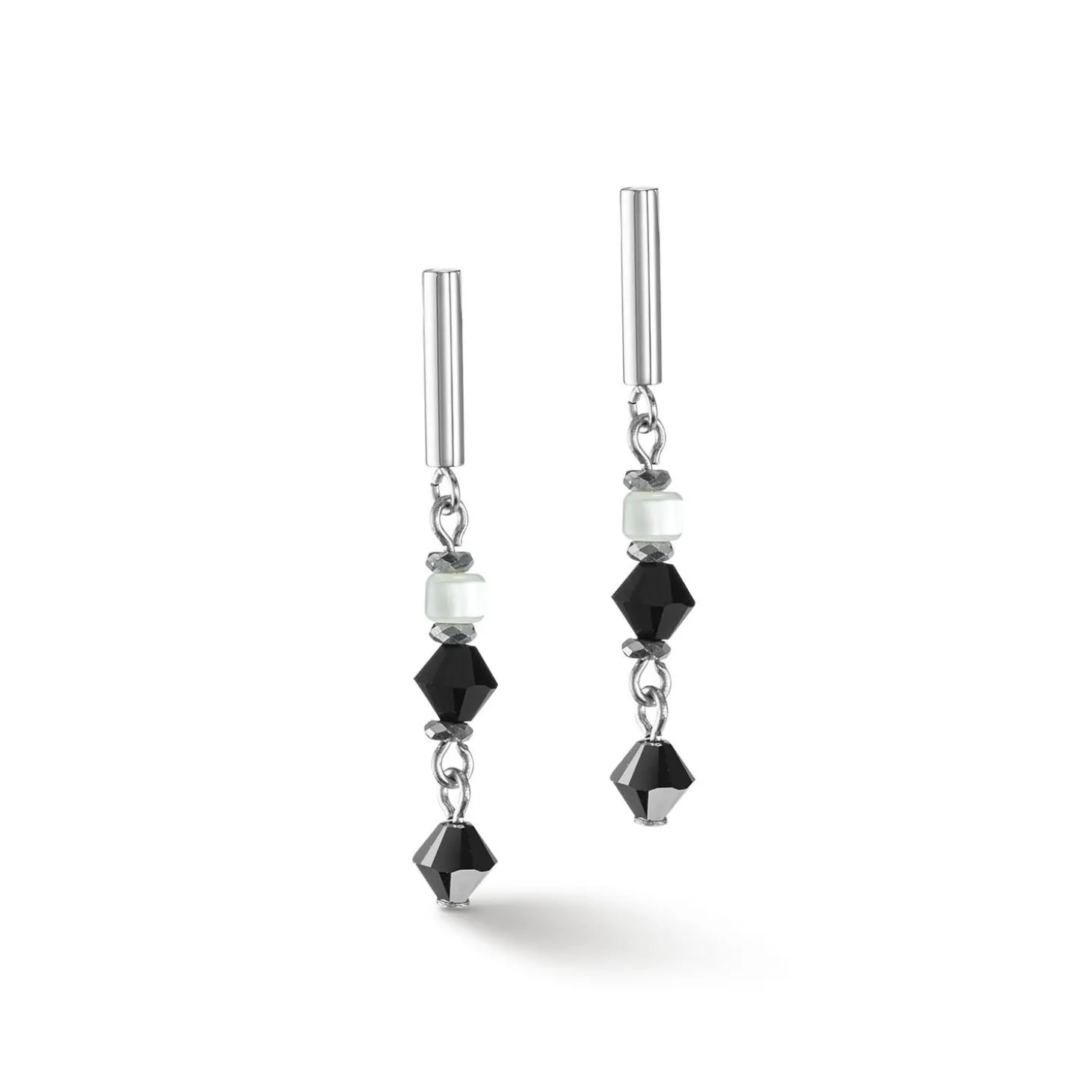 COEUR DE LION Echter Stein-Princess Shape Mix Ohrringe Schwarz-Weiß