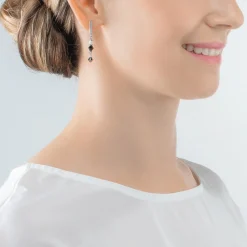COEUR DE LION Echter Stein-Princess Shape Mix Ohrringe Schwarz-Weiß