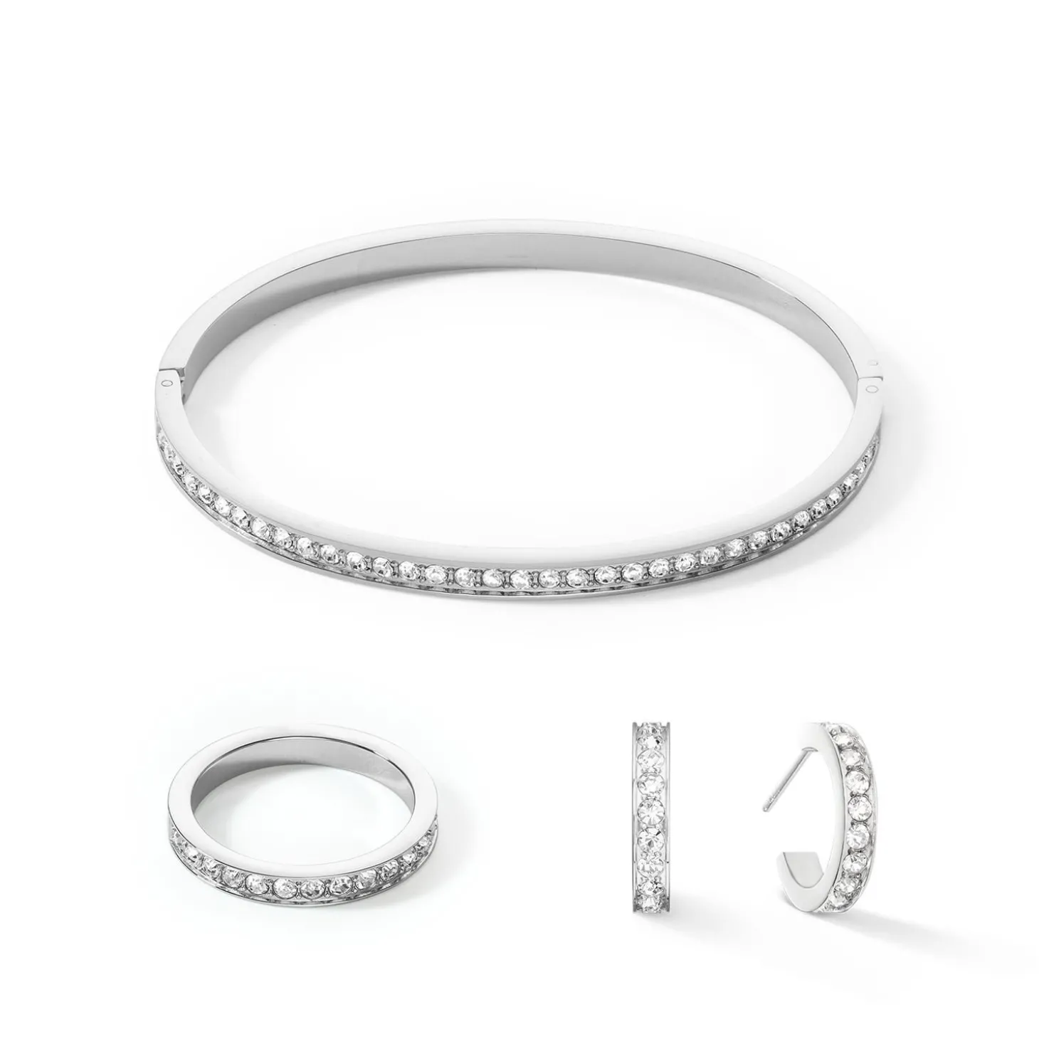 COEUR DE LION Coeur Essentials-Ring Edelstahl & Kristalle Slim Silber Kristall