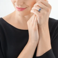 COEUR DE LION Unisex Edition-Ring Quadratische Streifen Silber-Blau