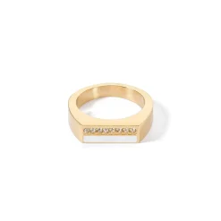 COEUR DE LION Mix&And&Match-Ringe-Ring Quadratische Streifen Gold-Weiß