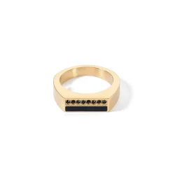 COEUR DE LION Kristallringe-Ring Quadratische Streifen Gold-Schwarz