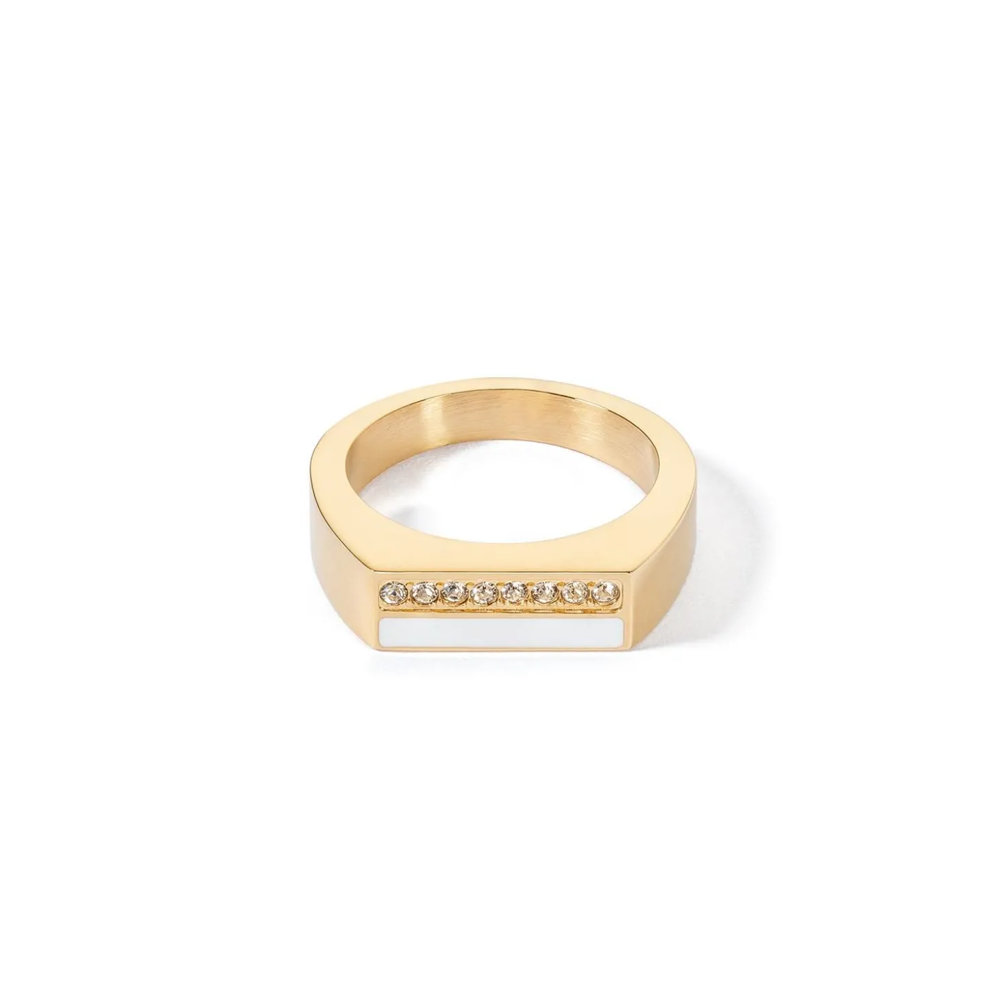 COEUR DE LION Kristallringe-Ring Quadratische Streifen Gold-Weiß