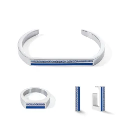 COEUR DE LION Aber-Ring Quadratische Streifen Silber-Blau