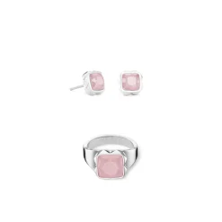 COEUR DE LION Coeur Essentials-Ring Spikes Quadratischer Rosenquarz Silber-Rosa