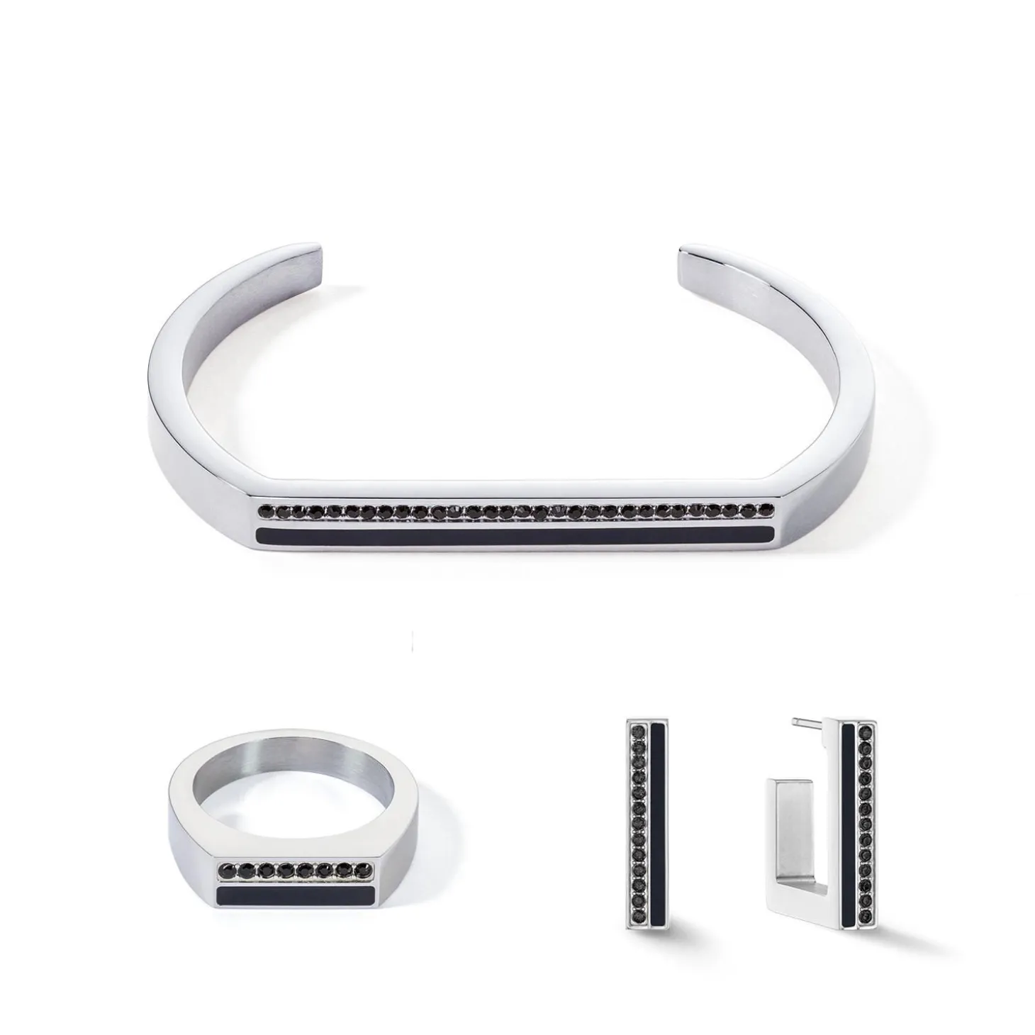 COEUR DE LION Coeur Essentials-Ring Square Stripes Silber-Schwarz